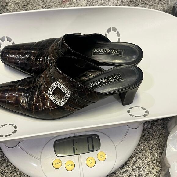 Brighton Tudor Heels Size 7.5 Brown Croc Embossed Slip-On Mules Made in Italy - Picture 10 of 10